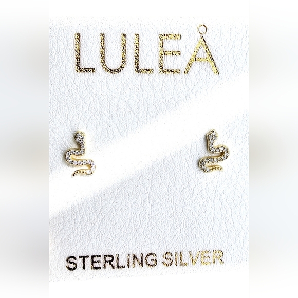 LULEA Sterling Silver Snake Stud Earrings 2025 yellow gold plated - Picture 2 of 7